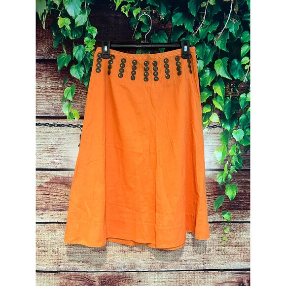 Tory Burch A Line Midi Skirt Orange w/ Bronze Studs Studded Spring Summer Size 0 - Picture 1 of 6